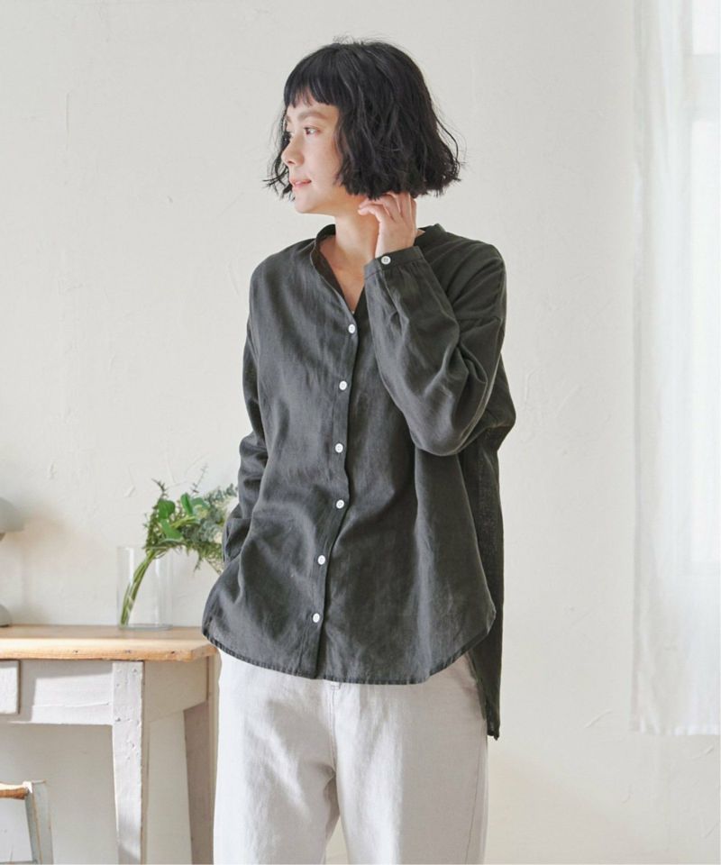 Hidetaka Tada　ラコステ リネンシャツ オレンジ LBC｜リネンコットンバンドカラー半袖シャツ | Rakuten Fashion