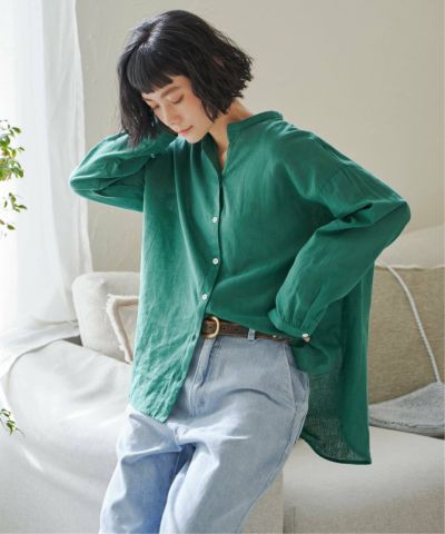 リネンコットンバンドカラーシャツ
