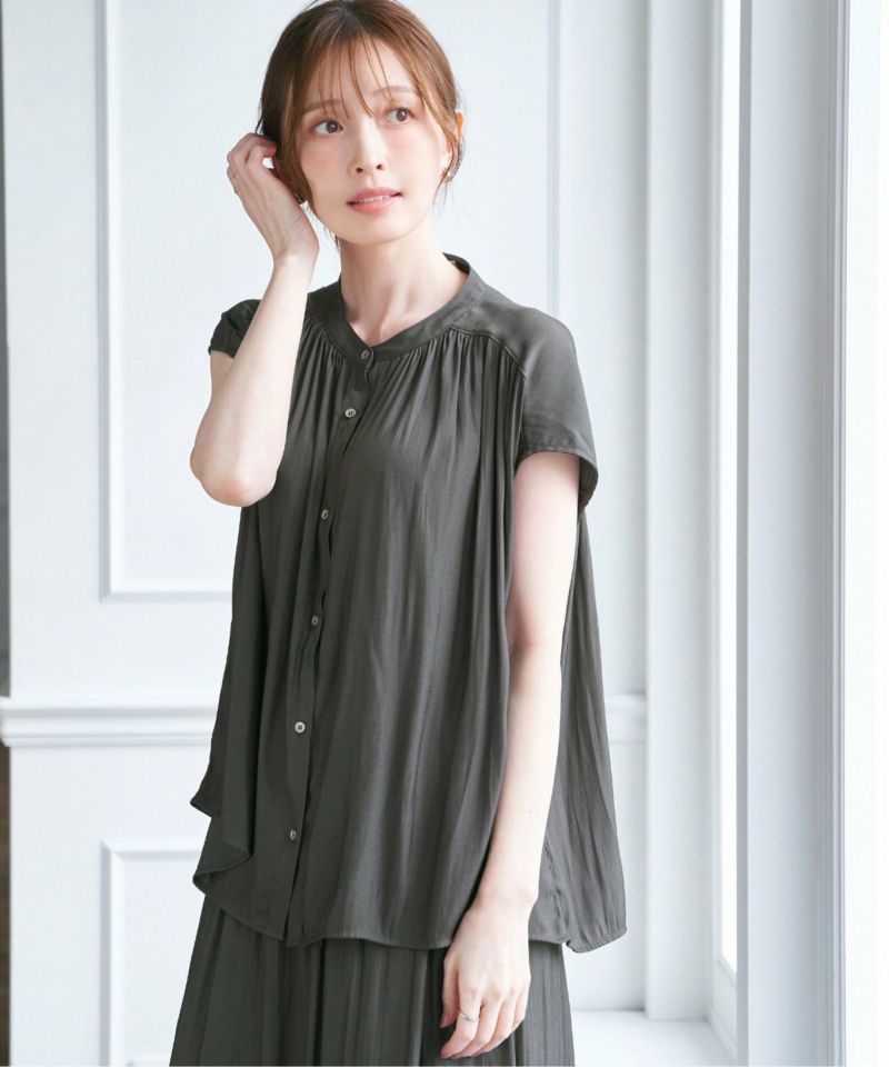 セットアップ対応】カッセンギャザーフレンチ袖ブラウス,ikka| TOKYO