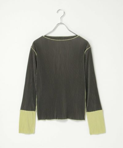 プリーツ加工配色袖トップス