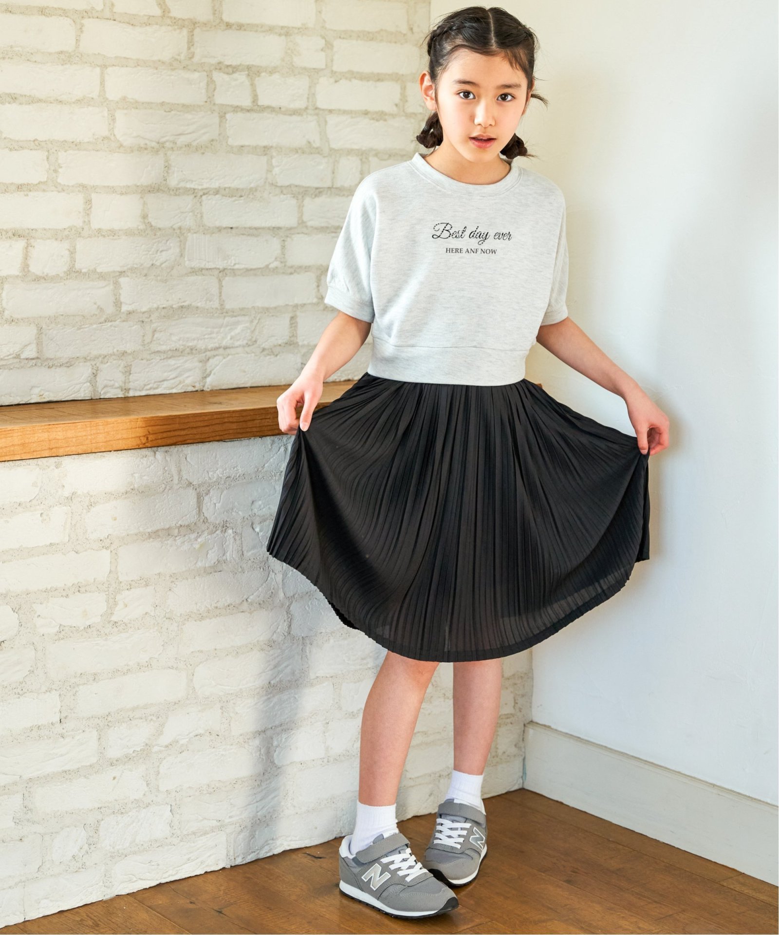 親子コーデ】ラメ混ドルマンプリーツスカートワンピース（120~160cm