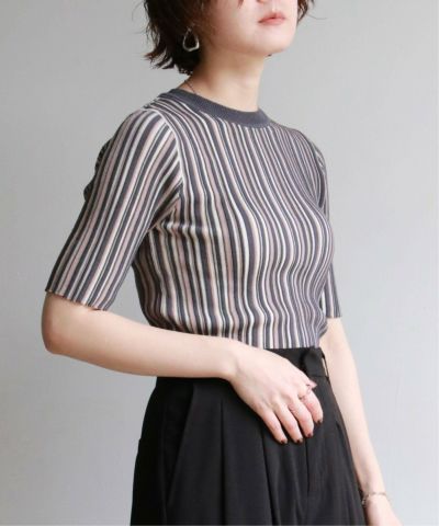 ガーターストライプ半袖ニット