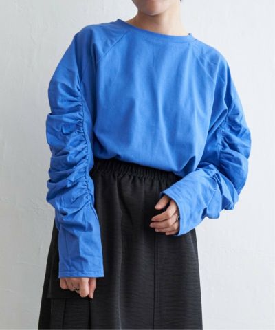 天竺袖ギャザーラグランT